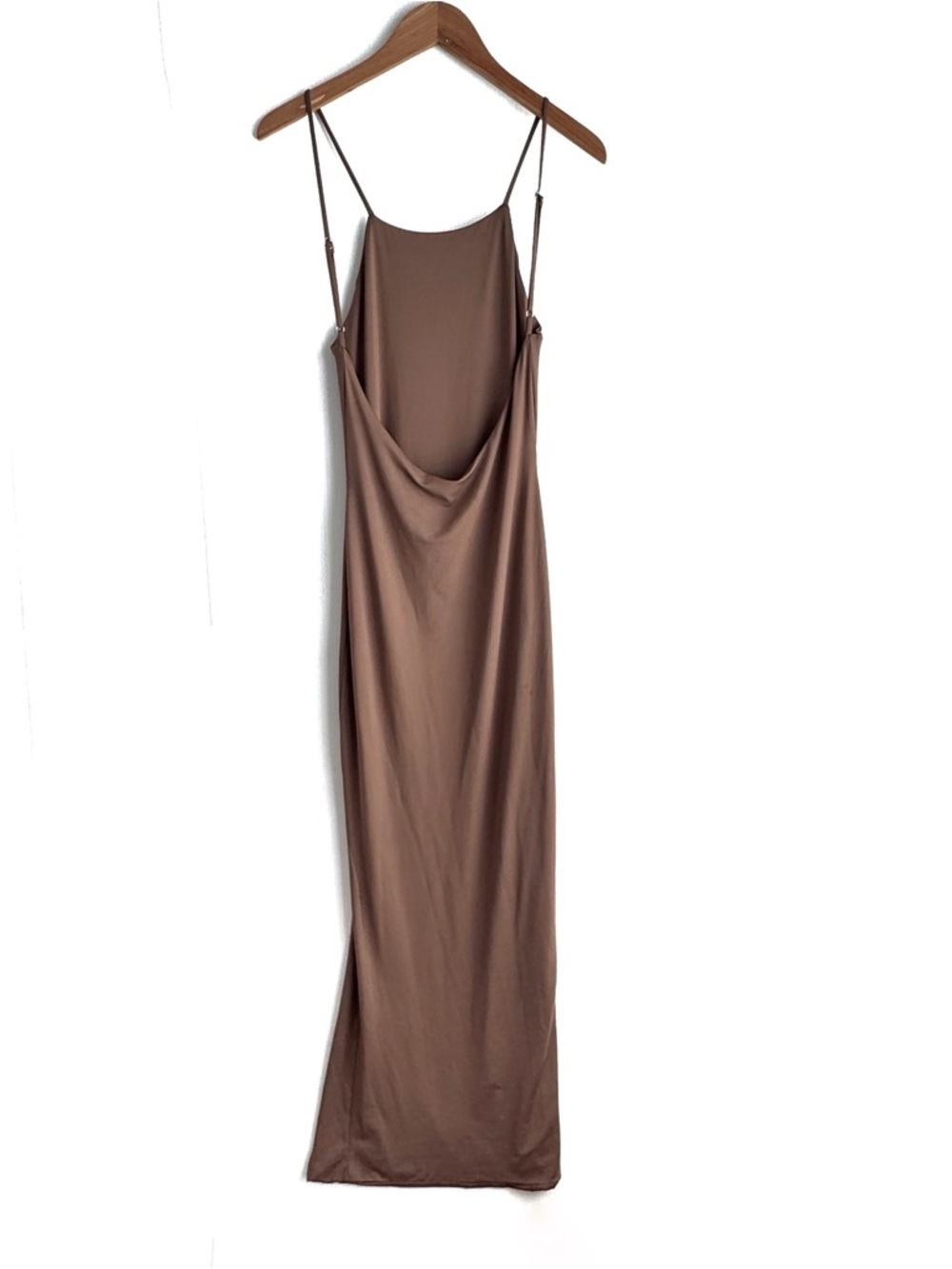 Sleek Brown Slip Maxi Dress with Side Slit - Picture 4 of 9